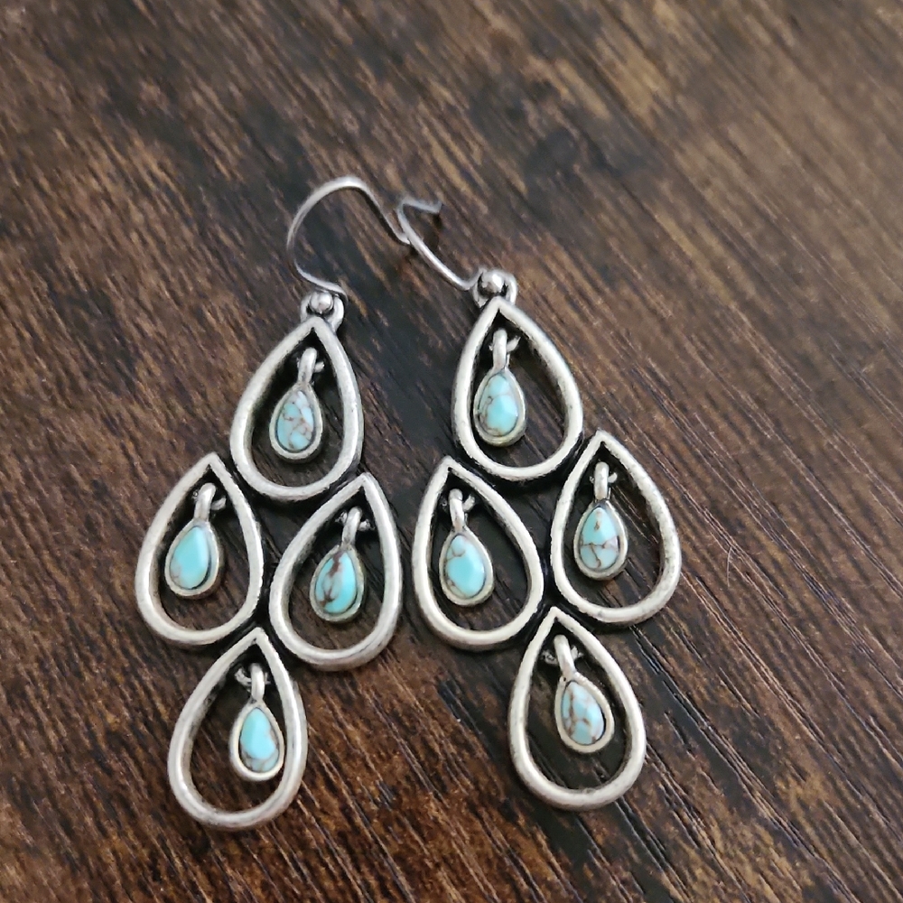 Lucky Brand Silver and Turquoise Multi-Teardrop Earrings